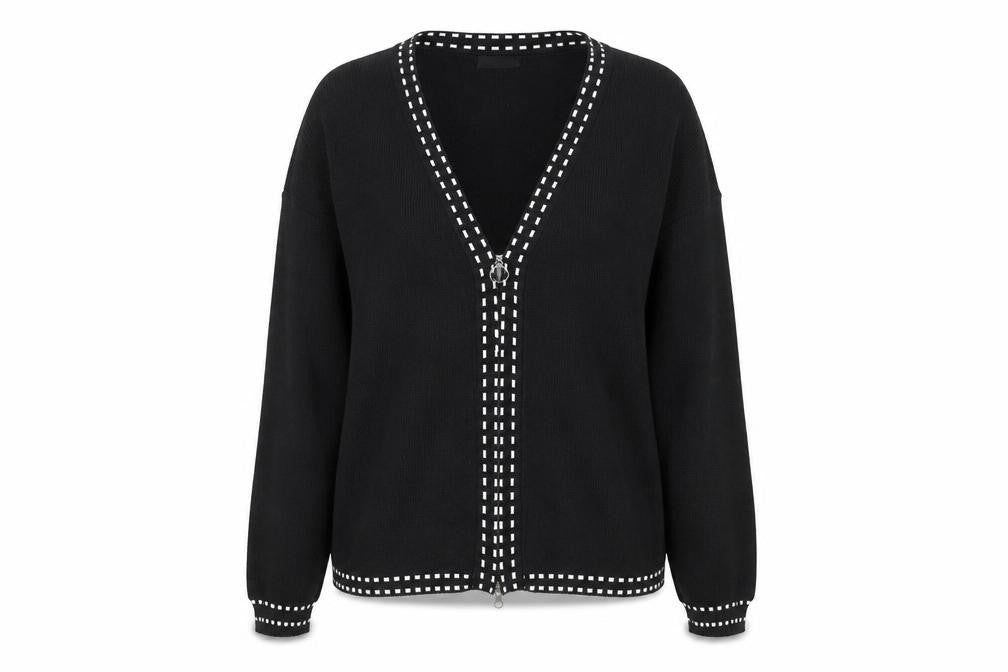 Glamify Women’s Black V-Neck Zip Cardigan M Long Sleeve Knitwear