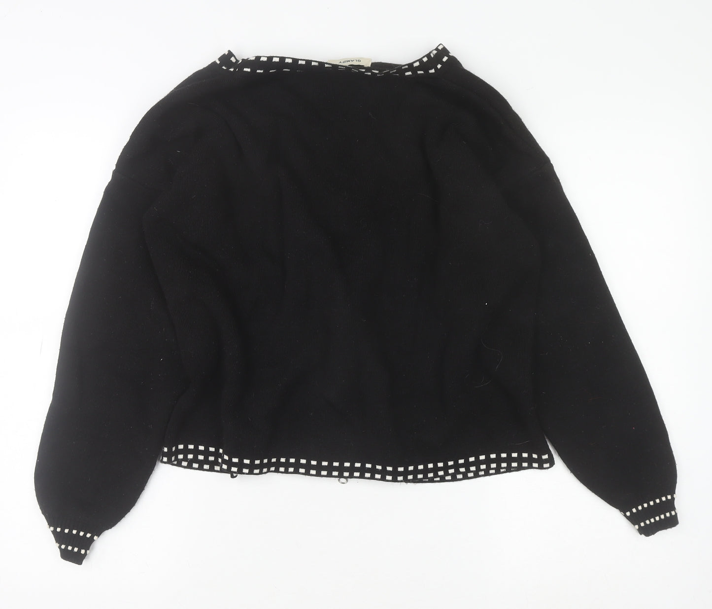 Glamify Women’s Black V-Neck Zip Cardigan M Long Sleeve Knitwear