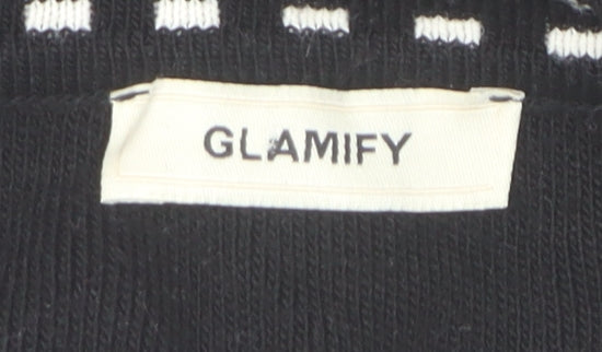 Glamify Women’s Black V-Neck Zip Cardigan M Long Sleeve Knitwear