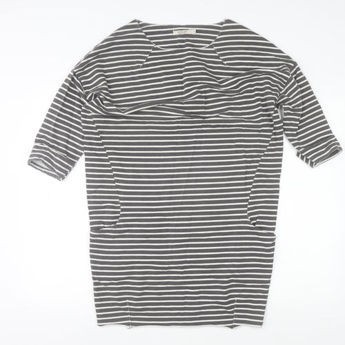 Wi & Co Women Grey Striped Cotton 3/4 Sleeve Relaxed T-Shirt S