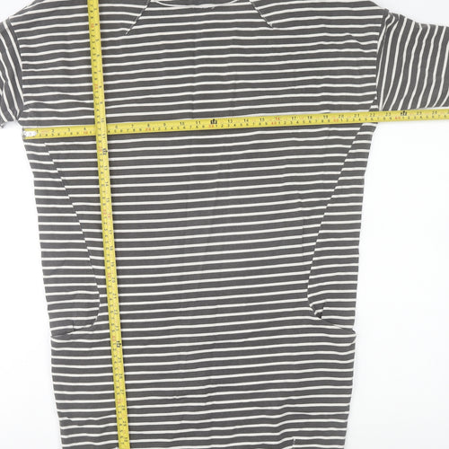 Wi & Co Women Grey Striped Cotton 3/4 Sleeve Relaxed T-Shirt S