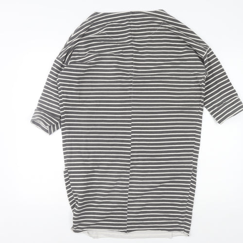 Wi & Co Women Grey Striped Cotton 3/4 Sleeve Relaxed T-Shirt S