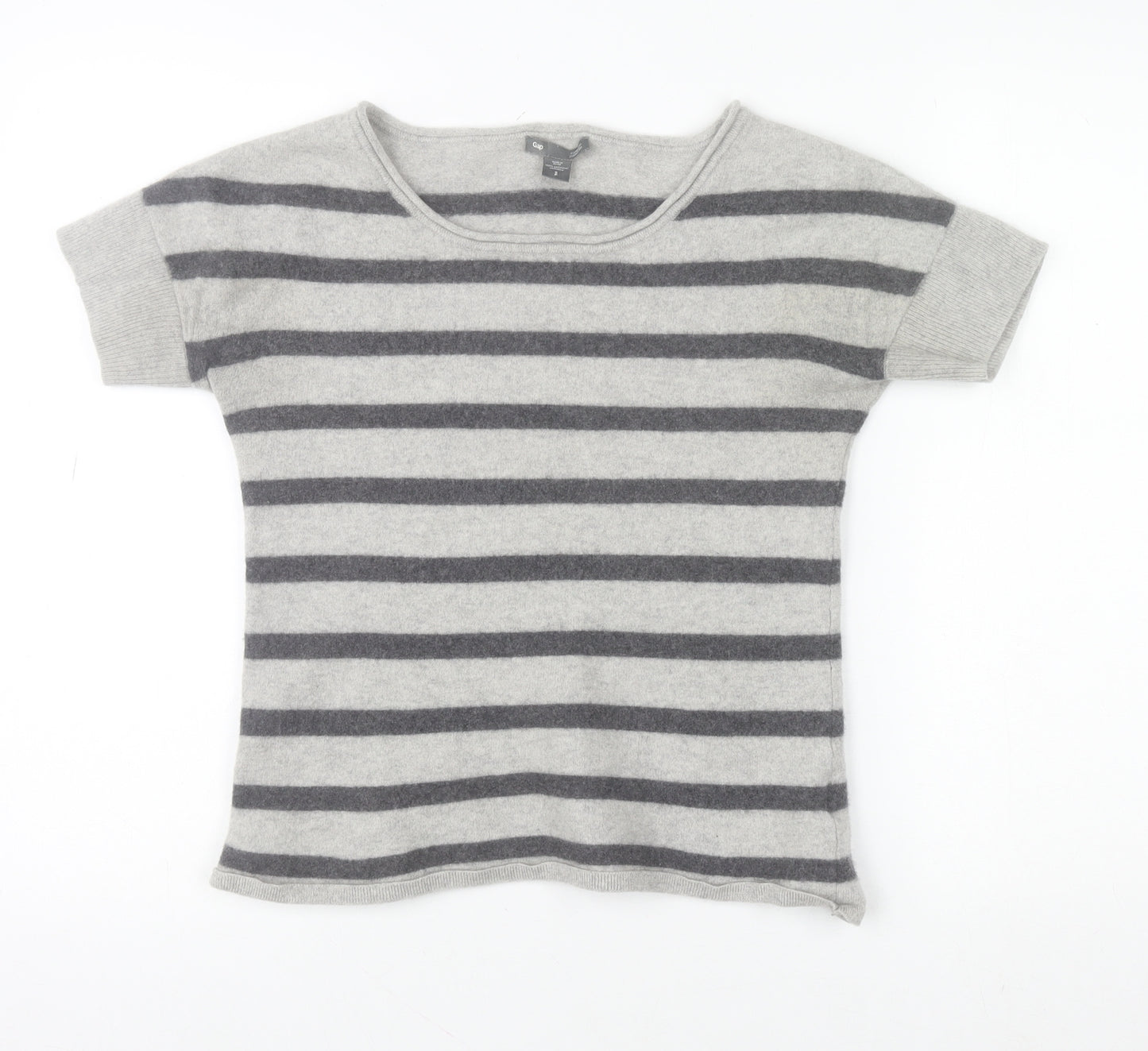 Gap Women’s Grey Striped Cashmere Short Sleeve Knit Top Size S