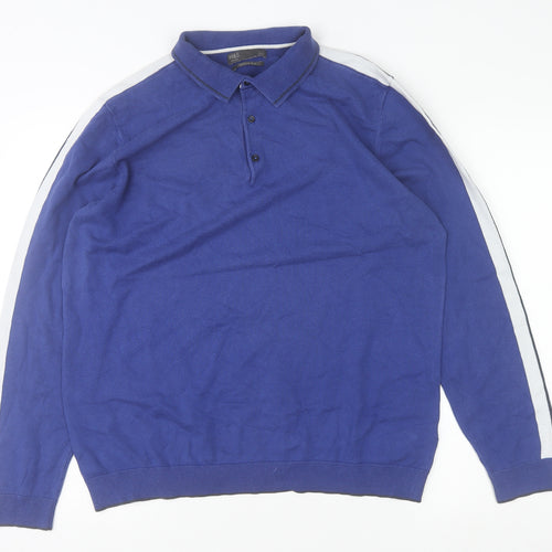 Marks and Spencer Men's Blue Collared Henley Sweatshirt Size L