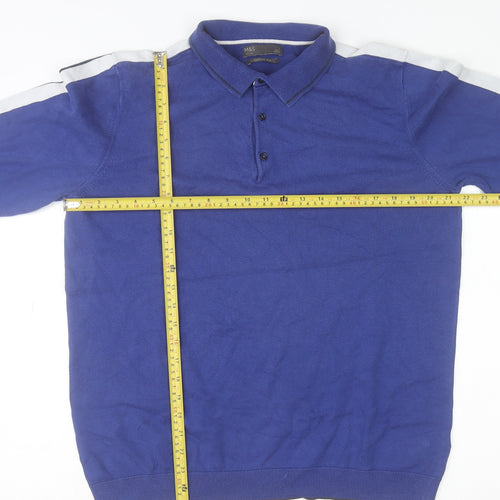 Marks and Spencer Men's Blue Collared Henley Sweatshirt Size L