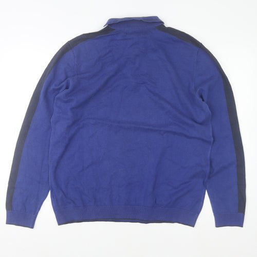 Marks and Spencer Men's Blue Collared Henley Sweatshirt Size L