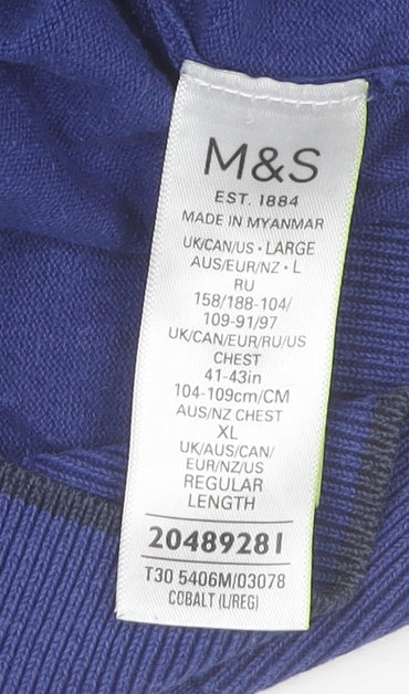 Marks and Spencer Men's Blue Collared Henley Sweatshirt Size L