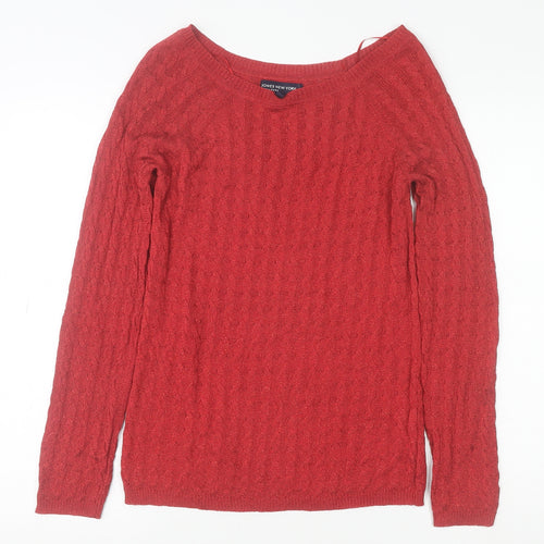 Jones New York Women’s Red Cable-Knit Crew Neck Pullover Jumper Size M
