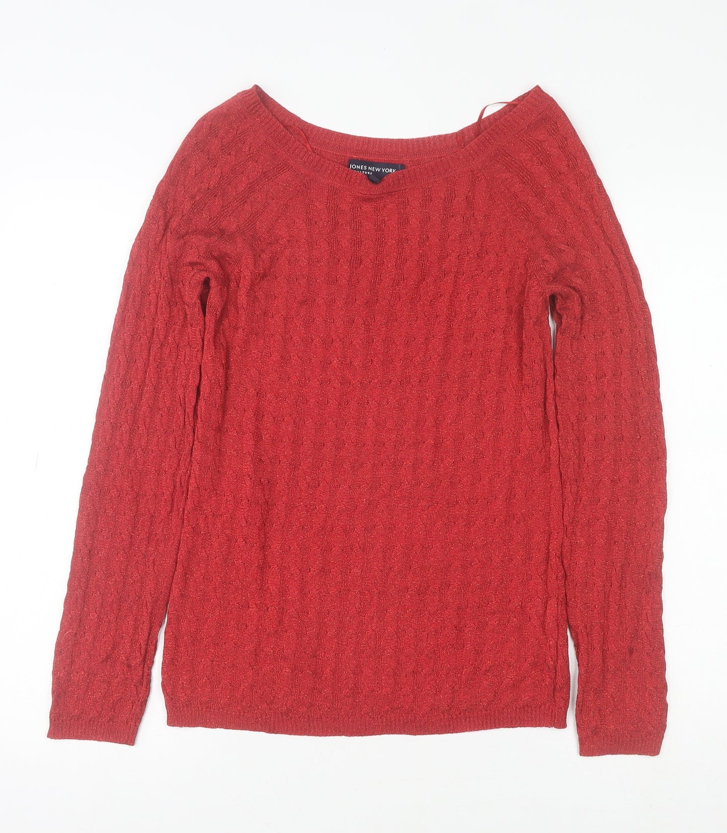 Jones New York Women’s Red Cable-Knit Crew Neck Pullover Jumper Size M