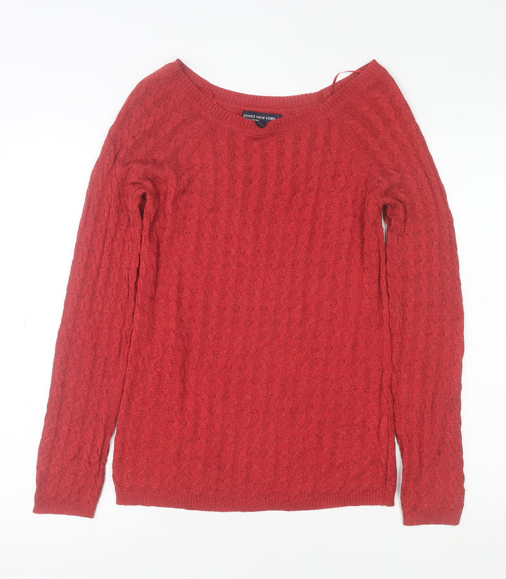 Jones New York Women’s Red Cable-Knit Crew Neck Pullover Jumper Size M