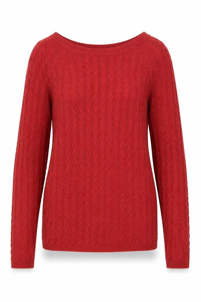 Jones New York Women’s Red Cable-Knit Crew Neck Pullover Jumper Size M