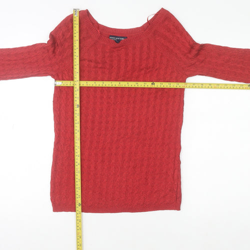 Jones New York Women’s Red Cable-Knit Crew Neck Pullover Jumper Size M