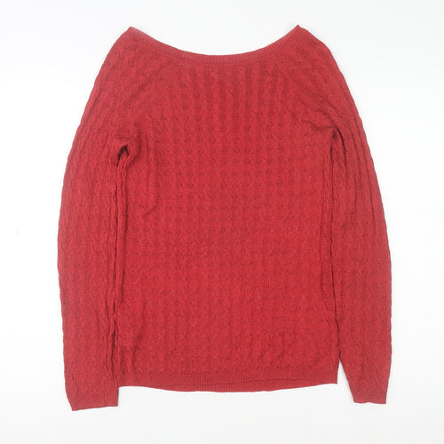 Jones New York Women’s Red Cable-Knit Crew Neck Pullover Jumper Size M