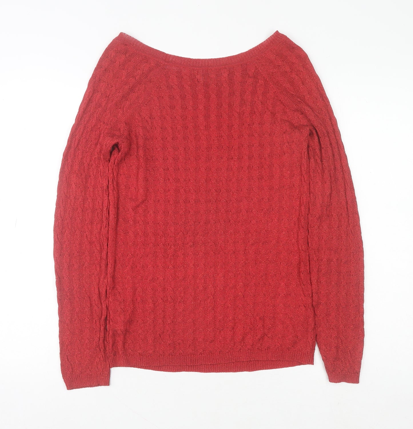 Jones New York Women’s Red Cable-Knit Crew Neck Pullover Jumper Size M