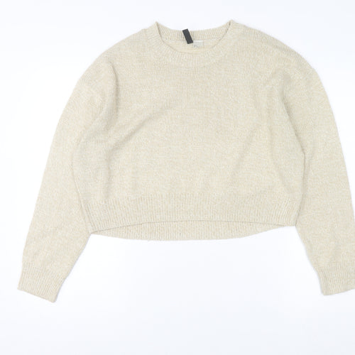H&M Women Beige Crew Neck Pullover Jumper Size S Acrylic Knit