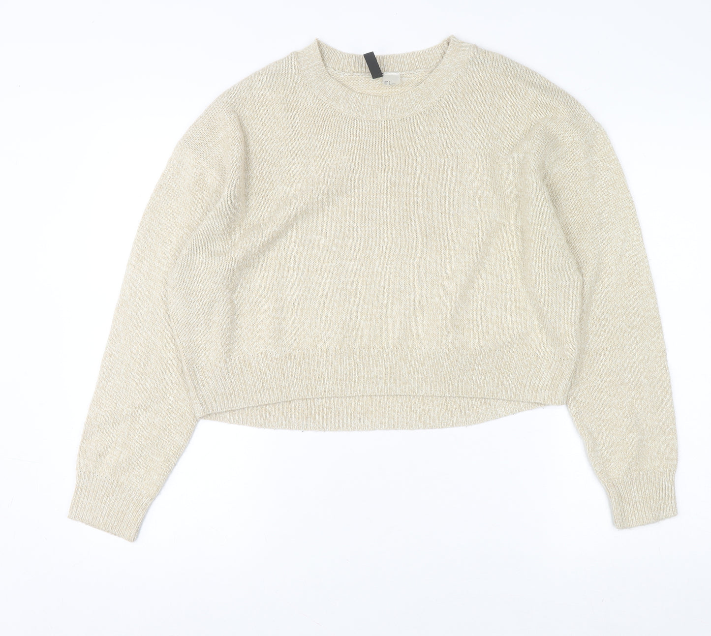 H&M Women Beige Crew Neck Pullover Jumper Size S Acrylic Knit