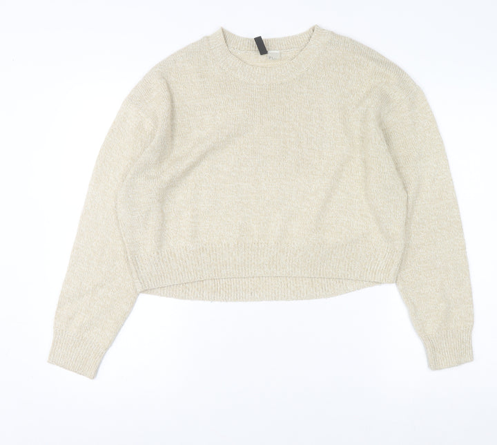 H&M Women Beige Crew Neck Pullover Jumper Size S Acrylic Knit