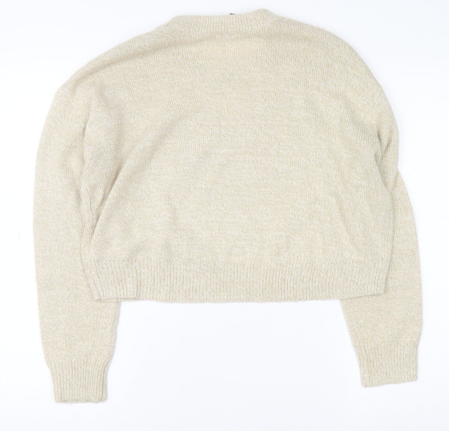 H&M Women Beige Crew Neck Pullover Jumper Size S Acrylic Knit
