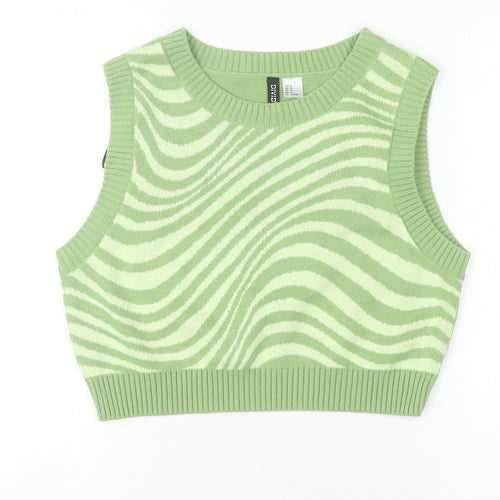DIVIDED Womens Green Zebra Knit Sleeveless Vest Size 12