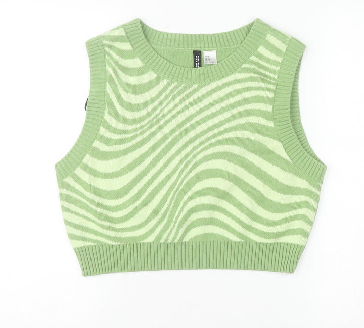 DIVIDED Womens Green Zebra Knit Sleeveless Vest Size 12