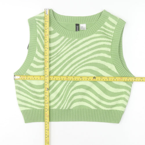 DIVIDED Womens Green Zebra Knit Sleeveless Vest Size 12