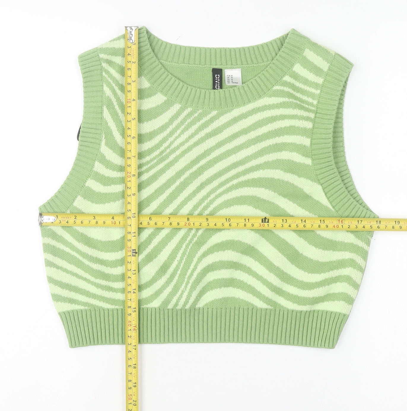 DIVIDED Womens Green Zebra Knit Sleeveless Vest Size 12