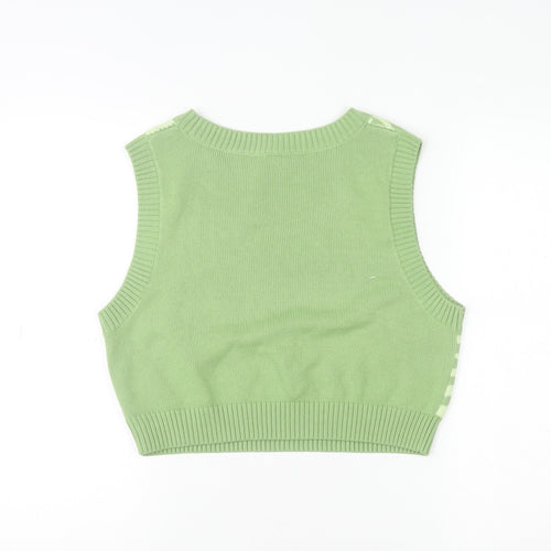 DIVIDED Womens Green Zebra Knit Sleeveless Vest Size 12
