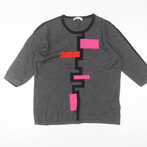 Christa Probst Women Grey Geometric 3/4 Sleeve Pullover Jumper Size 12