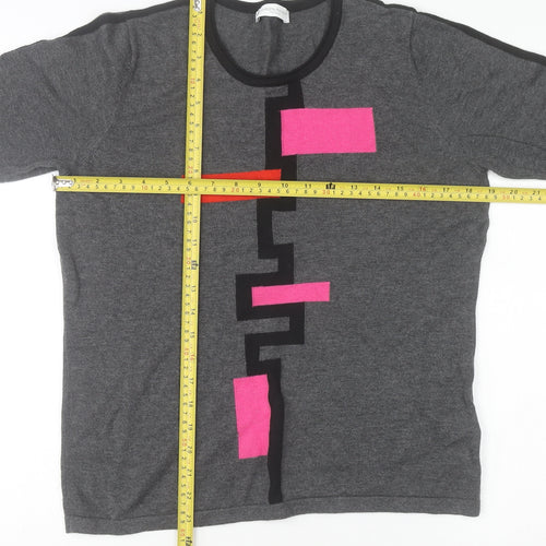 Christa Probst Women Grey Geometric 3/4 Sleeve Pullover Jumper Size 12