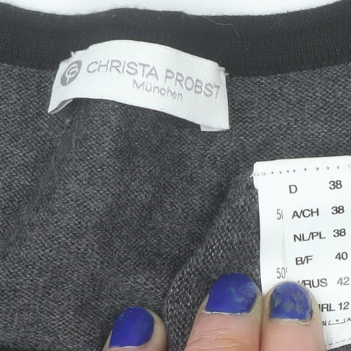 Christa Probst Women Grey Geometric 3/4 Sleeve Pullover Jumper Size 12