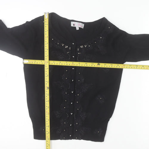 Be Beau Women's Black Beaded Cardigan Size 10 Scoop Neck Knitwear