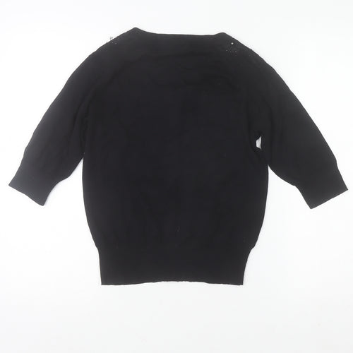 Be Beau Women's Black Beaded Cardigan Size 10 Scoop Neck Knitwear