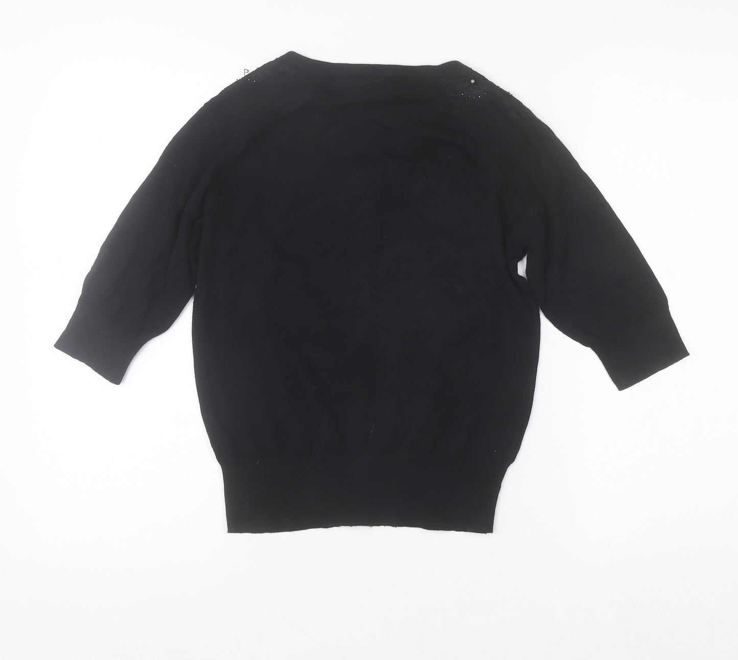 Be Beau Women's Black Beaded Cardigan Size 10 Scoop Neck Knitwear