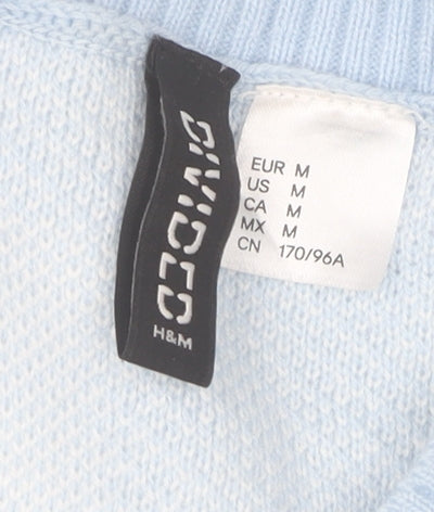 H&M Women Blue Check Knit Short Sleeve Pullover Jumper Size 12