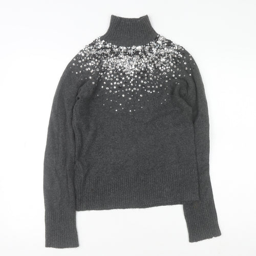 River Island Women’s Grey Sequin Roll Neck Jumper Size 8