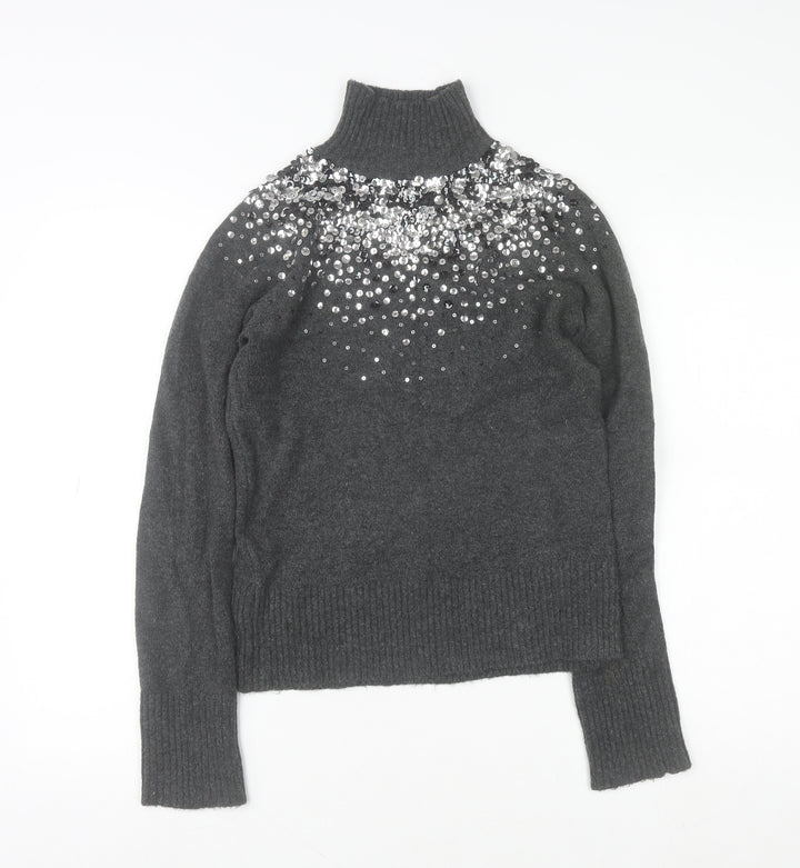 River Island Women’s Grey Sequin Roll Neck Jumper Size 8
