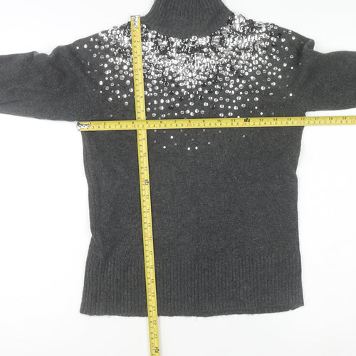 River Island Women’s Grey Sequin Roll Neck Jumper Size 8