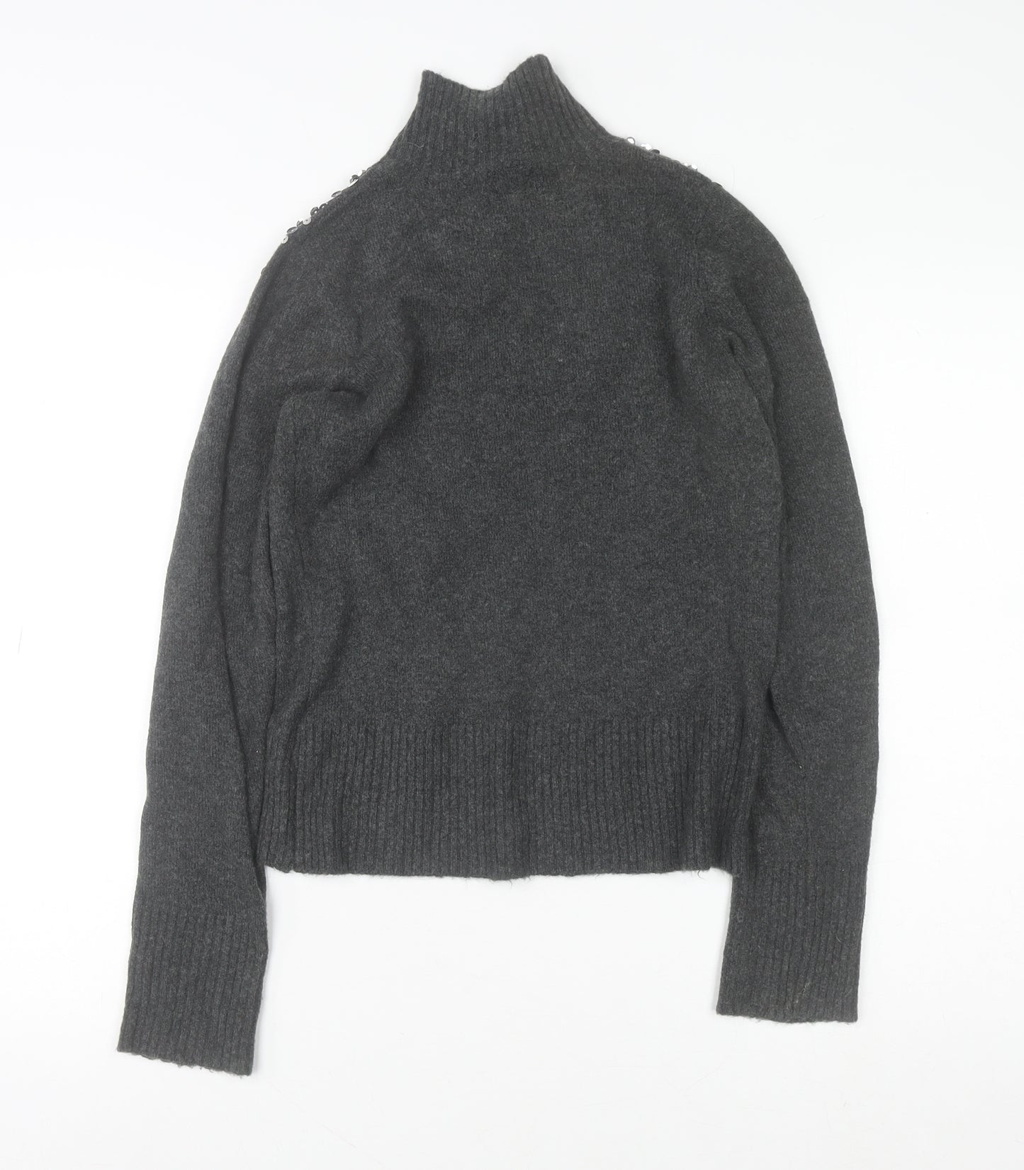 River Island Women’s Grey Sequin Roll Neck Jumper Size 8
