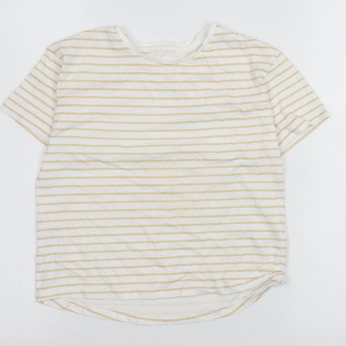 Dunnes Stores Girls Beige Striped Cotton T-Shirt 8-9 Years