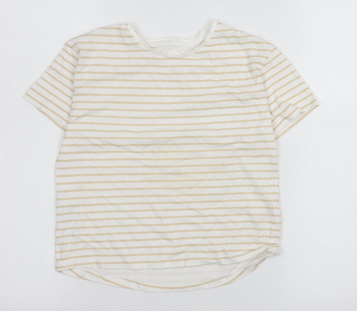 Dunnes Stores Girls Beige Striped Cotton T-Shirt 8-9 Years