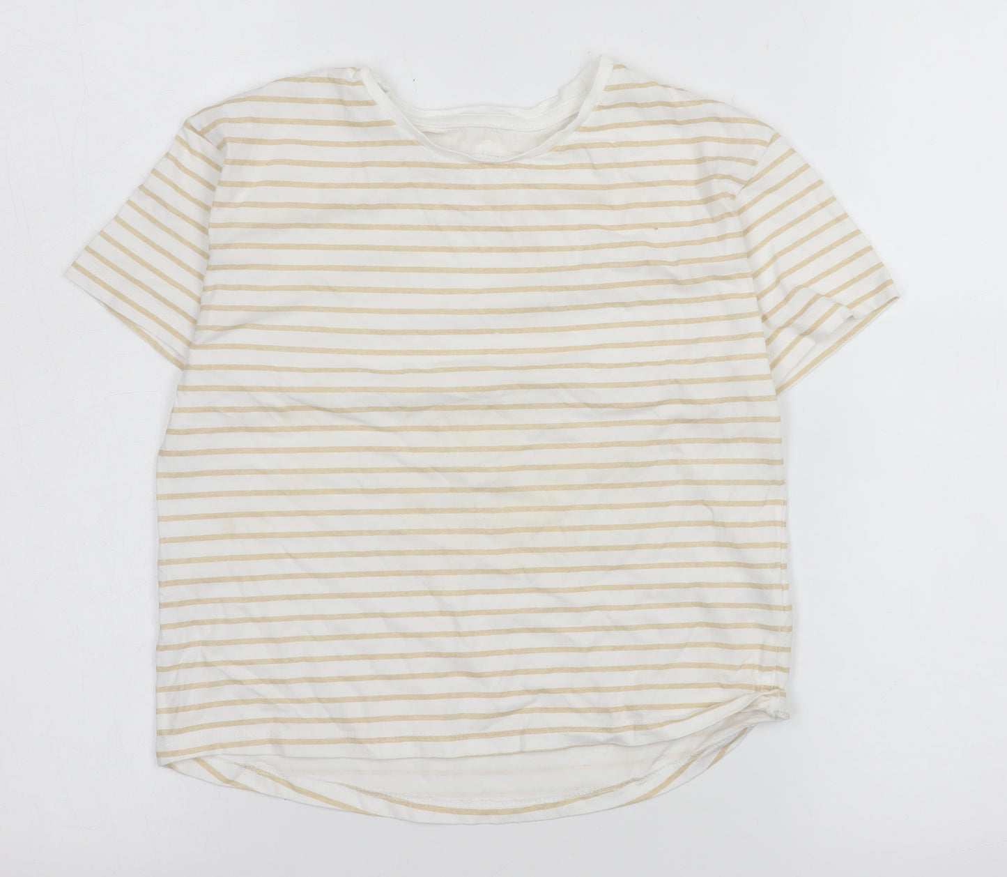 Dunnes Stores Girls Beige Striped Cotton T-Shirt 8-9 Years