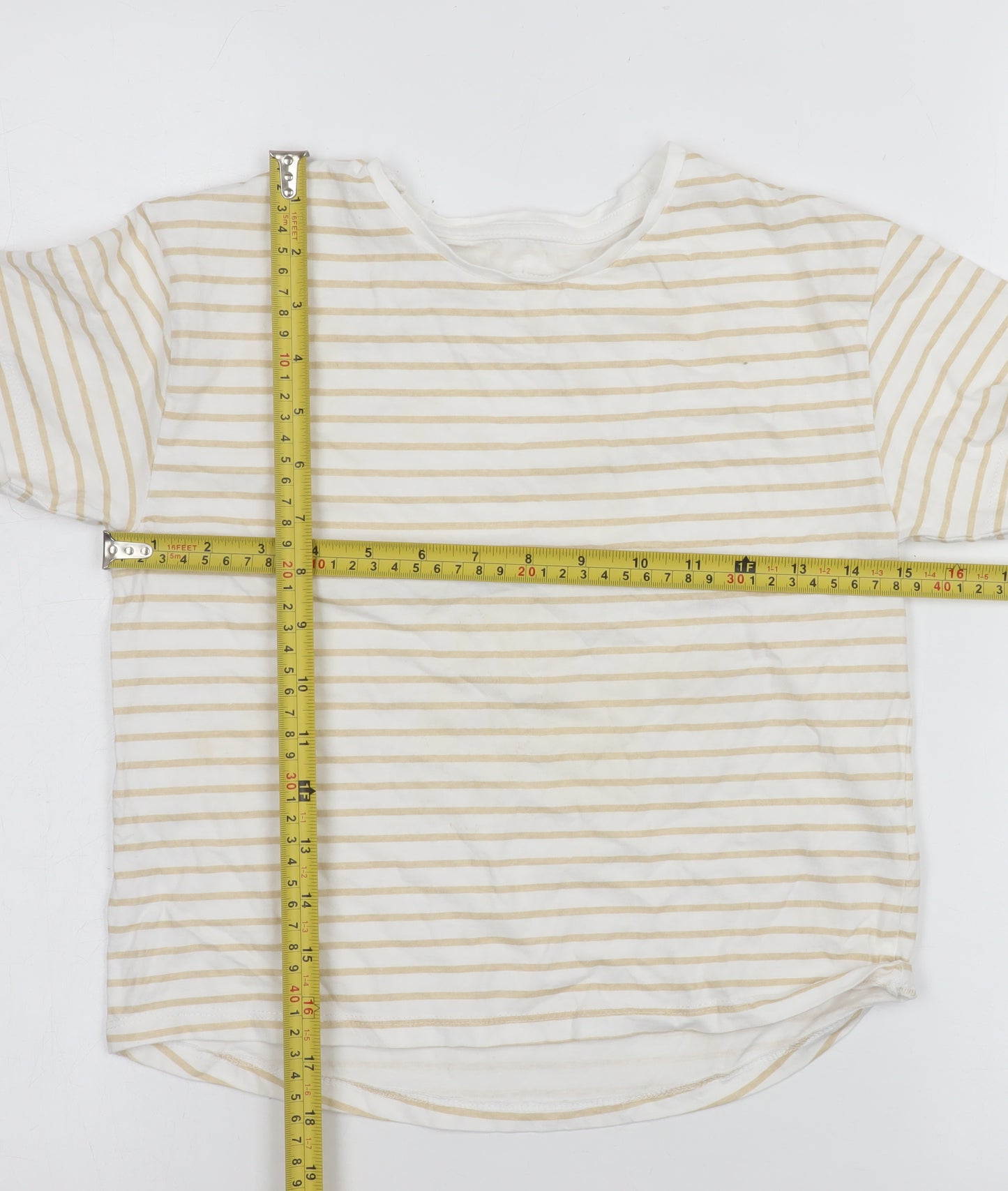 Dunnes Stores Girls Beige Striped Cotton T-Shirt 8-9 Years