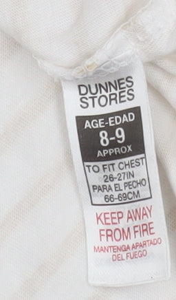 Dunnes Stores Girls Beige Striped Cotton T-Shirt 8-9 Years