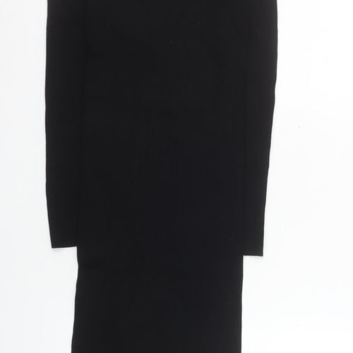 Bershka Women Black Knit Bodycon Midi Dress Size S