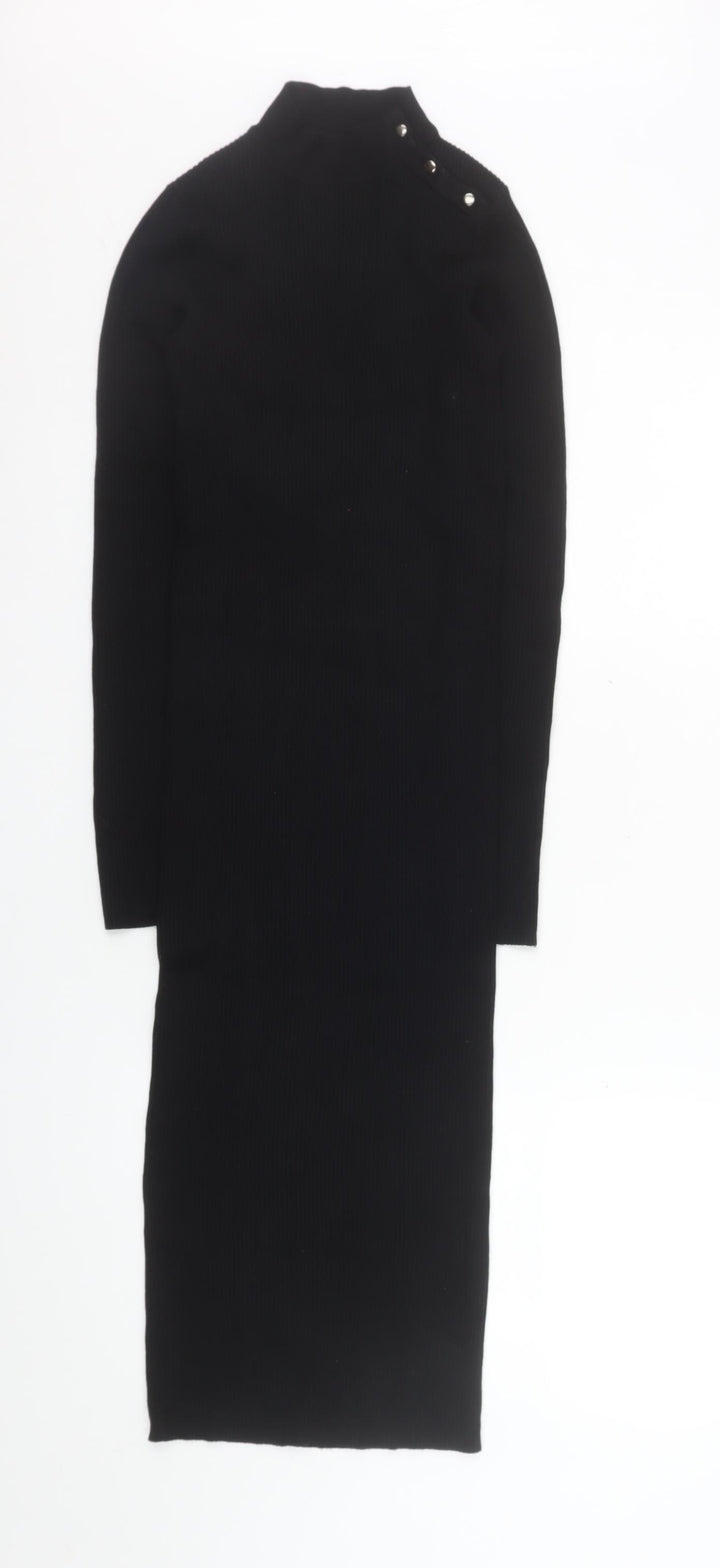 Bershka Women Black Knit Bodycon Midi Dress Size S