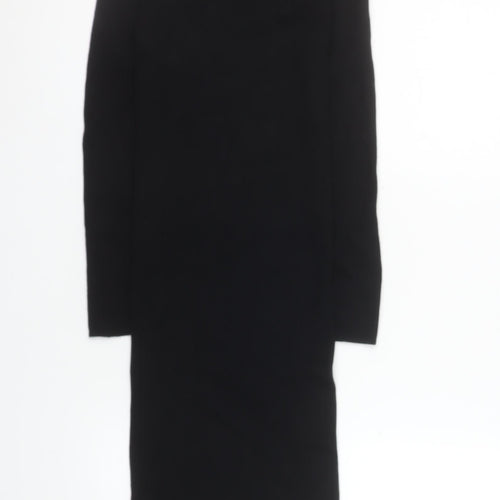 Bershka Women Black Knit Bodycon Midi Dress Size S