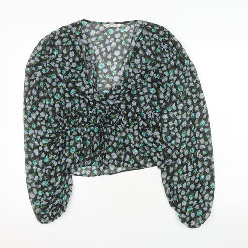 Stradivarius Women's Black Floral Chiffon Blouse Size 12