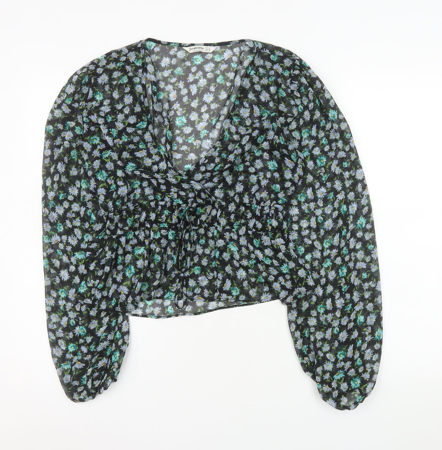 Stradivarius Women's Black Floral Chiffon Blouse Size 12