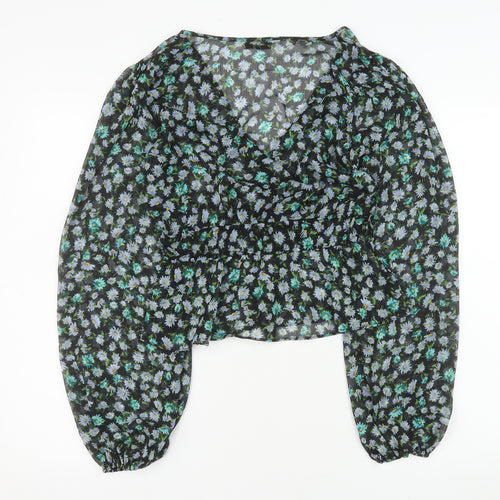 Stradivarius Women's Black Floral Chiffon Blouse Size 12