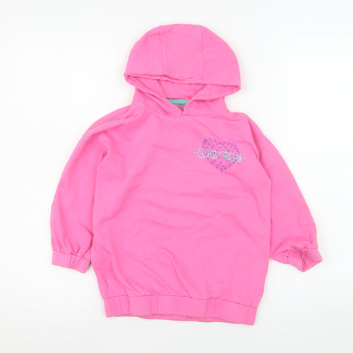 Dunnes Stores Girls Pink Pullover Hoodie 4-5 Years Graphic Print Cotton Blend